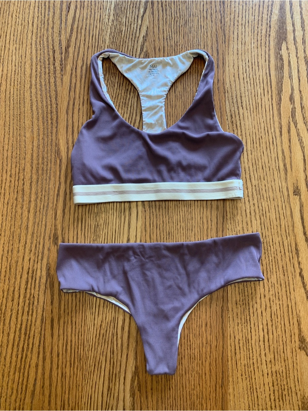 MAI Mauve Ribbed Racerback Sport Bikini Set with Contrast Band